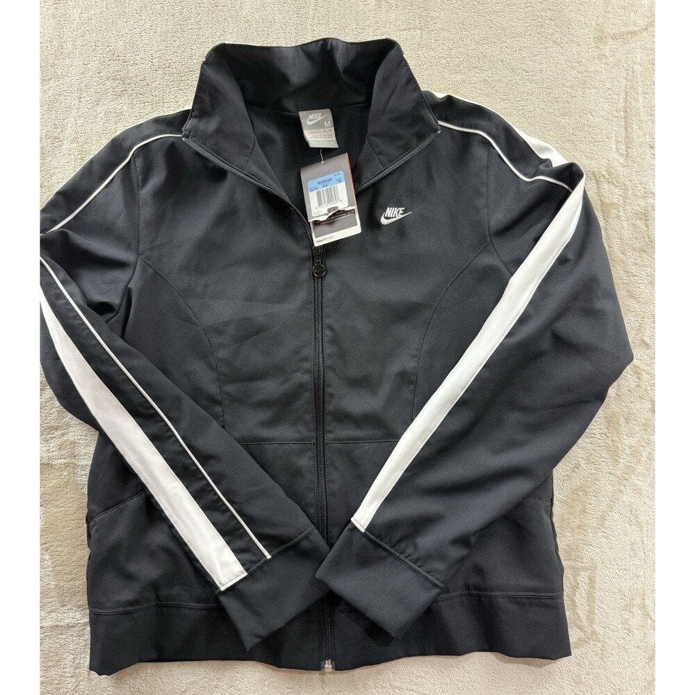 NWT Nike Women's Black Zip Up Jacket Medium Swoosh Activewear Athletic Full Zip